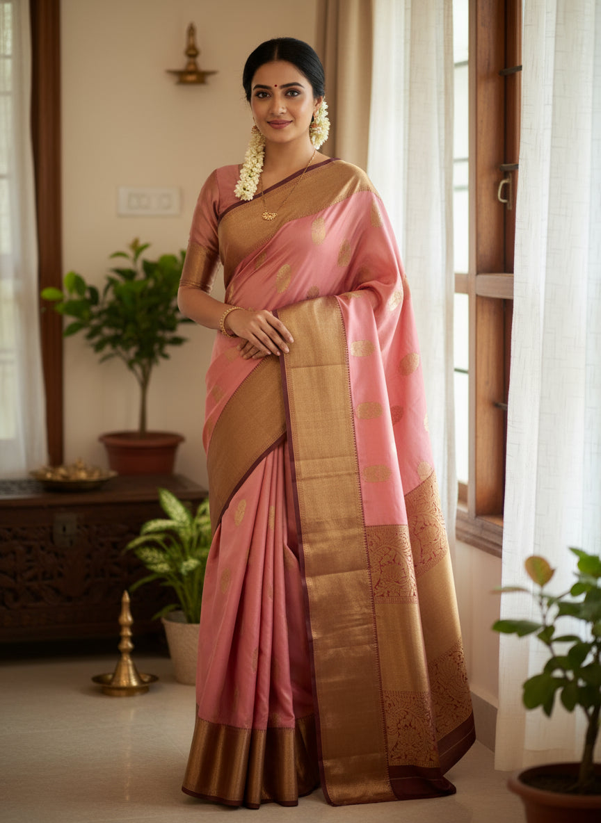Rose Pink Kanchi Soft Silk