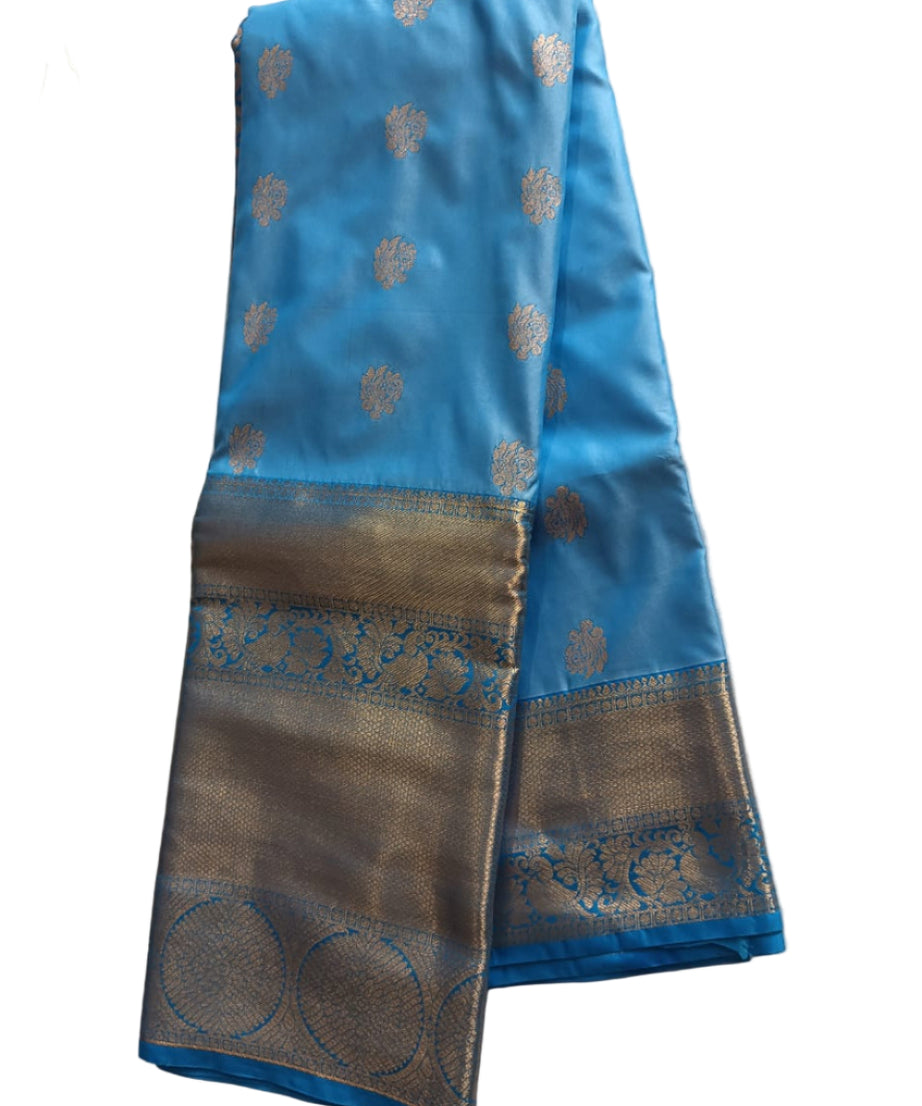 Vibrant Firozi Blue Kanchi Soft Silk