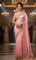 Rose Pink Embroidered Silk Saree - "MISTY"