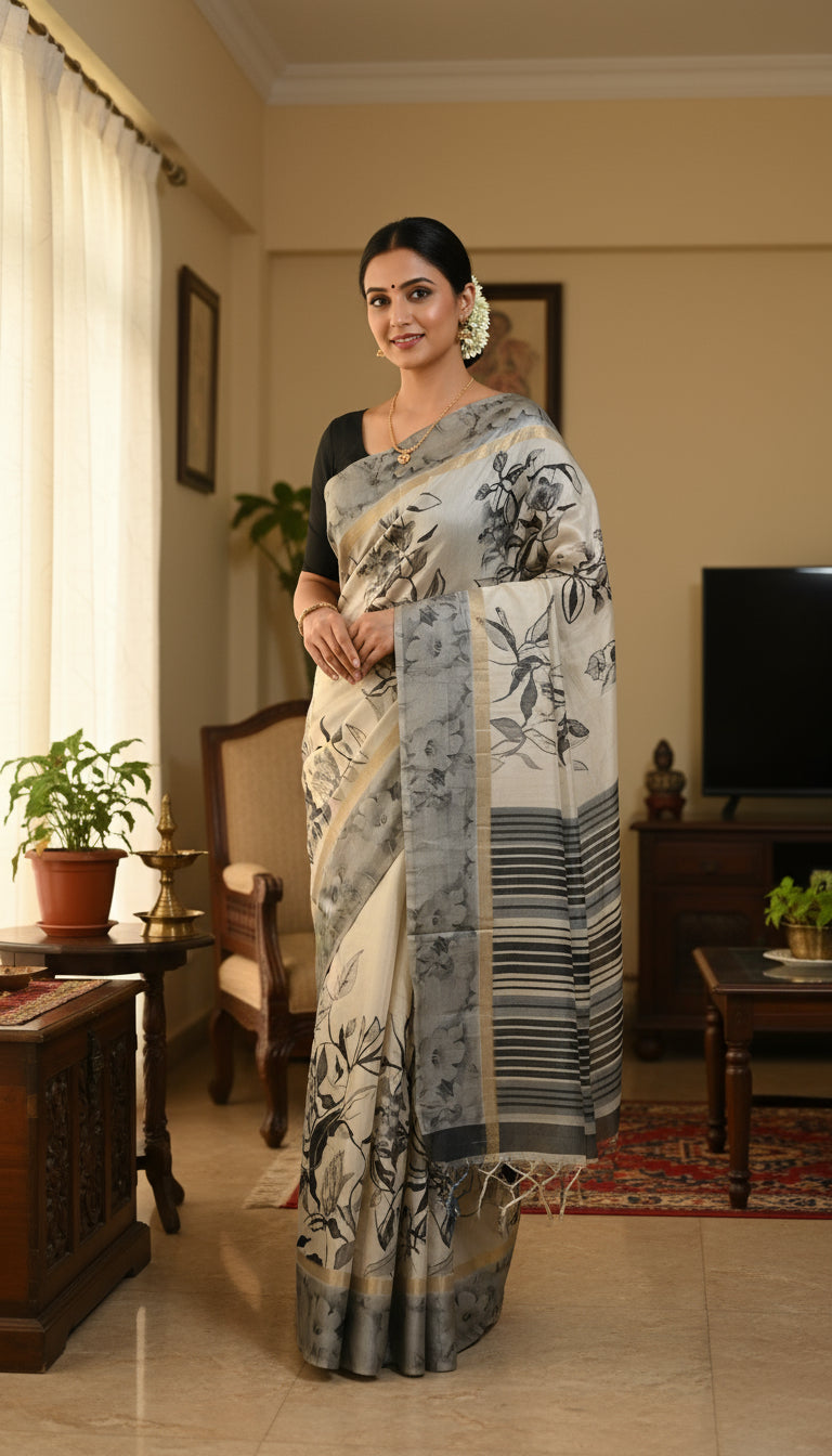 Black & Grey Sketched Floral Print