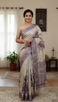 Purple Artistic Floral Print Saree