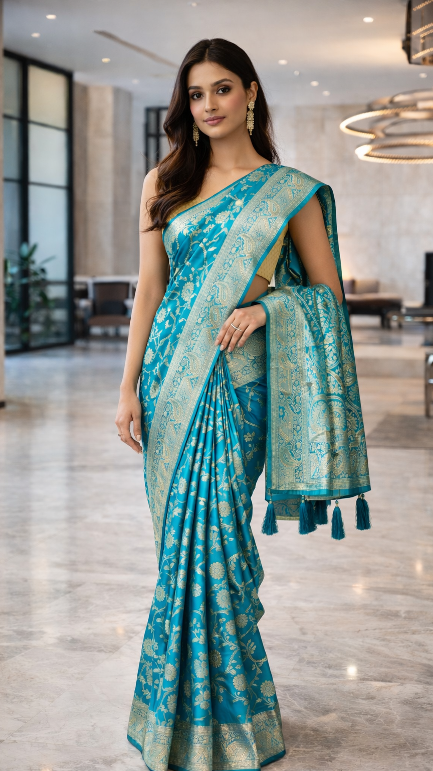 Regal Peacock Teal Banarasi