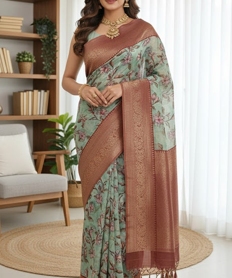 Sea Green Floral Saree