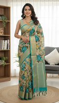 Striking Beige Floral Saree
