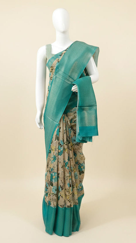 Striking Beige Floral Saree