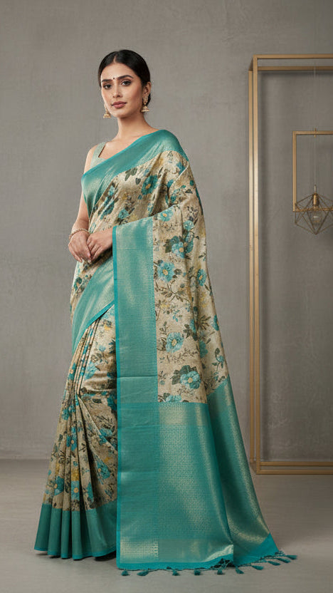 Striking Beige Floral Saree