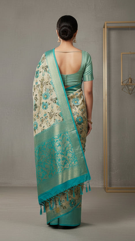 Striking Beige Floral Saree