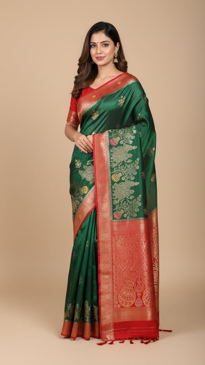 Classic Green Red Zari Saree