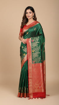 Classic Green Red Zari Saree