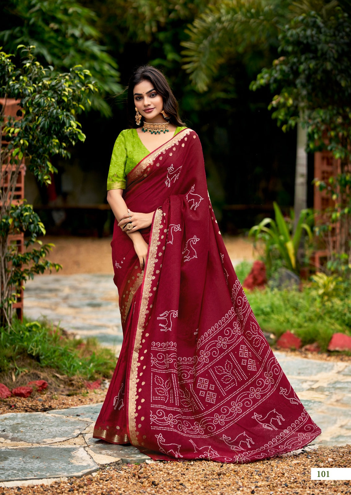 Bandhani-Inspired Printed Cotton Silk Saree