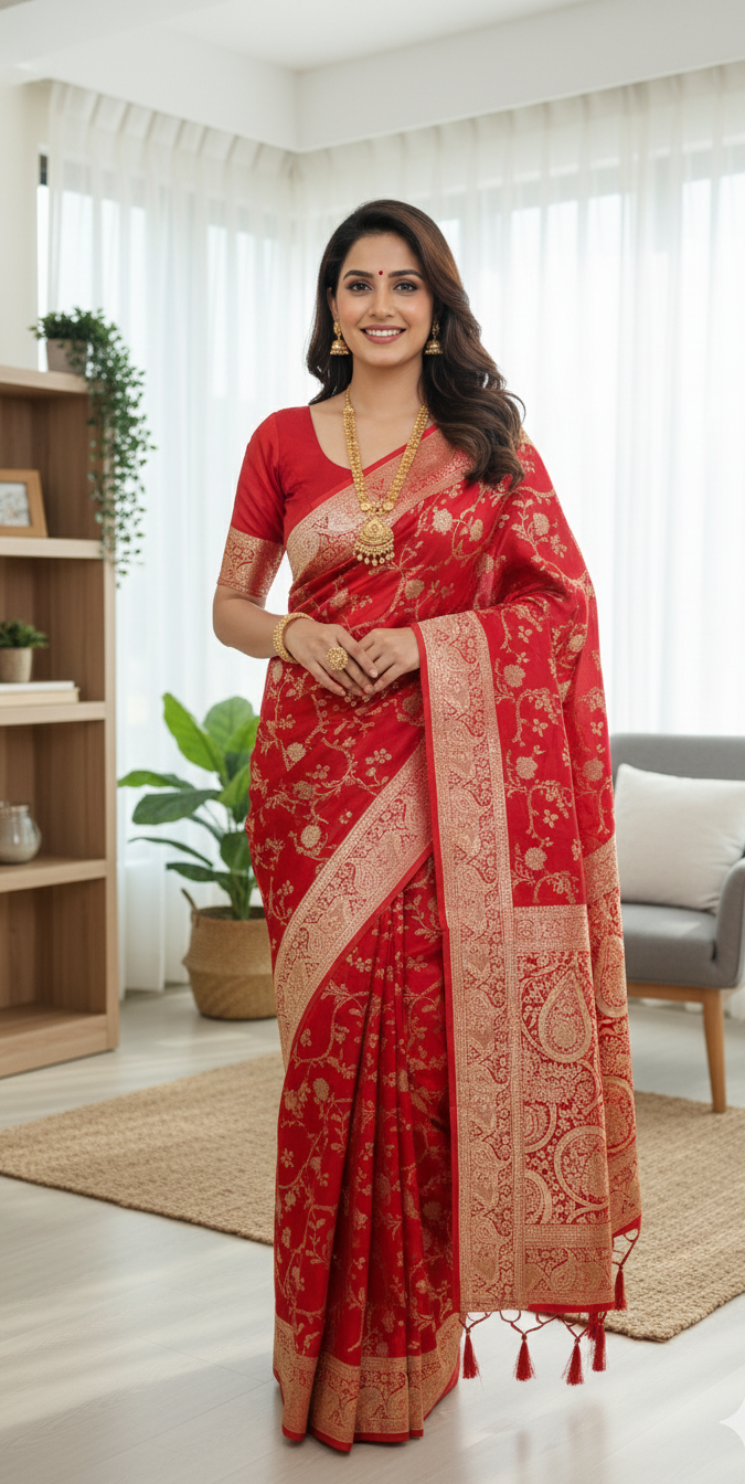 Red & Gold Bridal Banarasi Saree