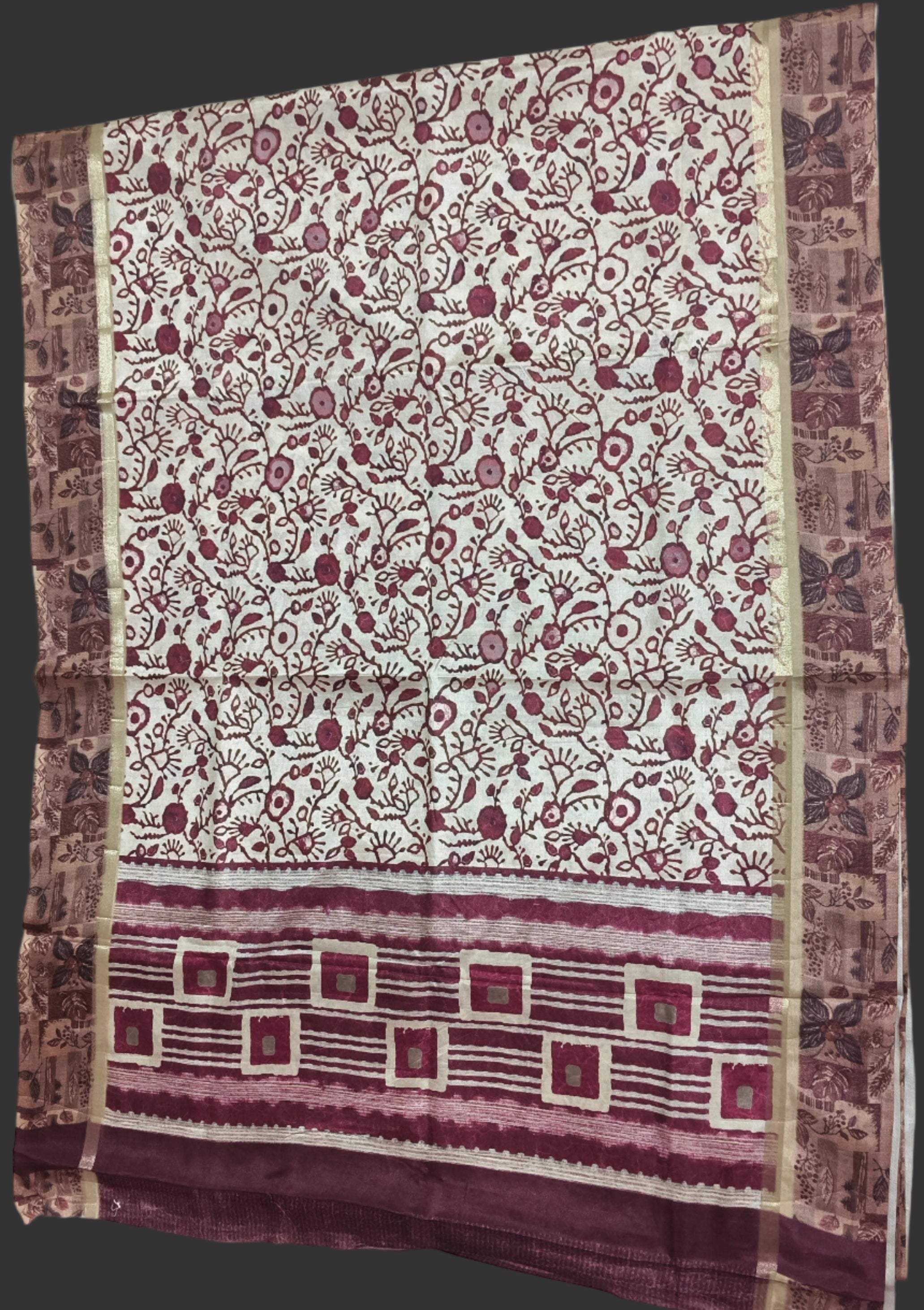 Maroon Traditional Art Tussar-Style