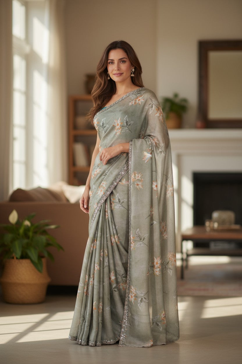 Floral Printed Hand Embroidered