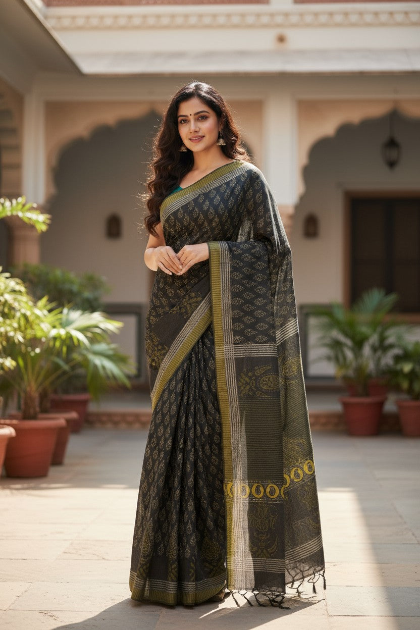 Banaras Green mango Saree