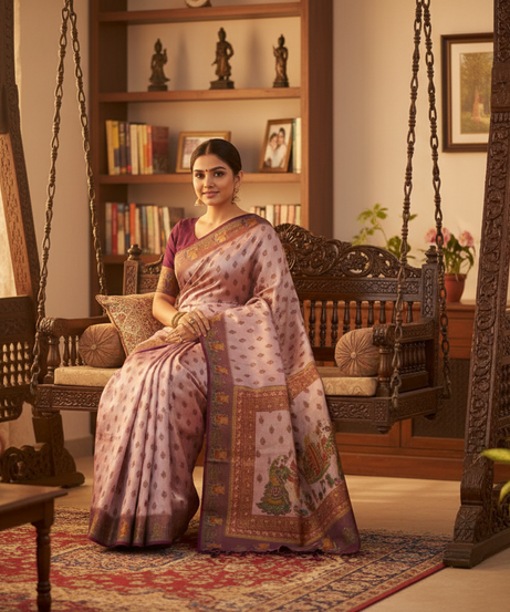 Soft Silk Saree With Woven Peacock Pallu