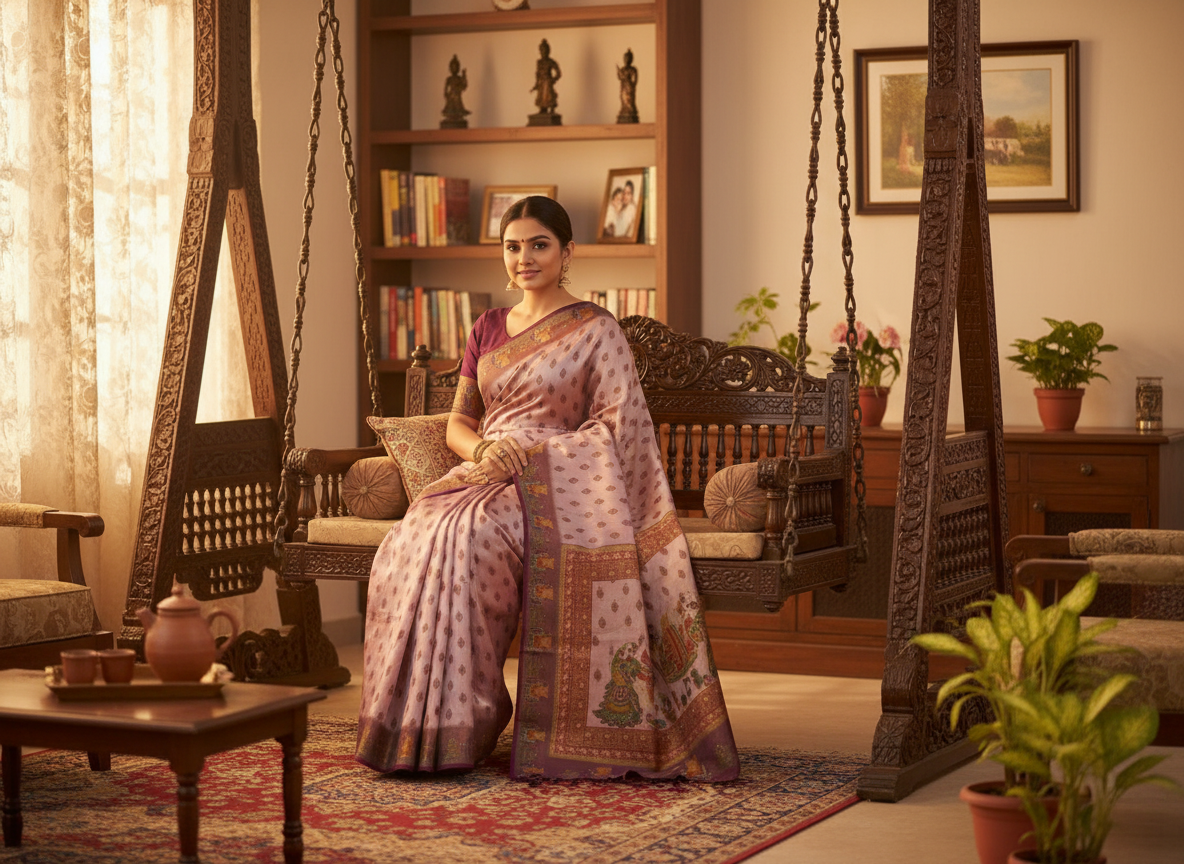 Soft Silk Saree With Woven Peacock Pallu