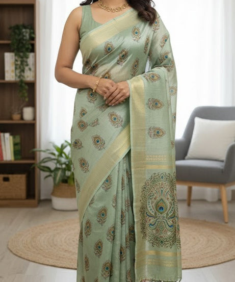 Softy silk  Dual-print with peacock