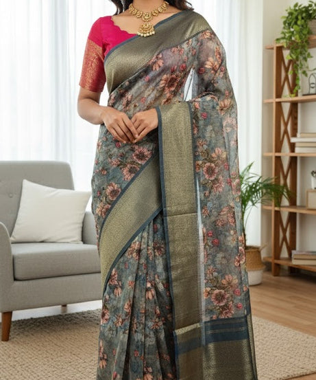 Charcoal Floral Saree