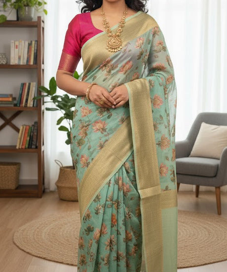 Ethereal Sea Green Floral Saree