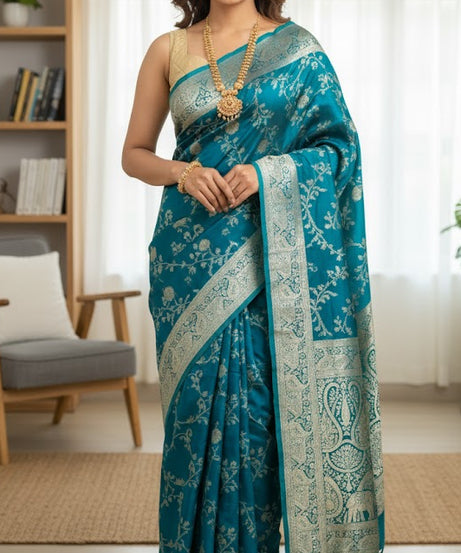 Regal Peacock Teal Banarasi