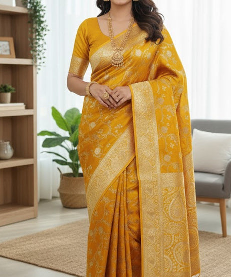 Regal Golden Mustard Banarasi Silk