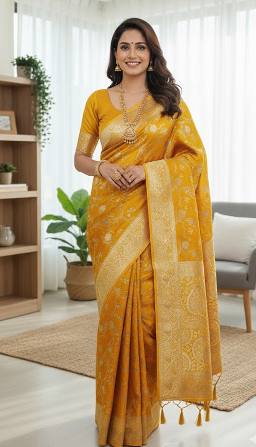 Regal Golden Mustard Banarasi Silk
