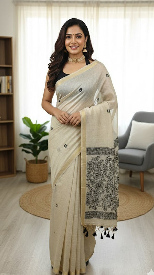 Black Embroidered Tussar